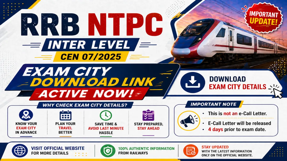 RRB NTPC UG 2025 Exam City Slip – Check Now