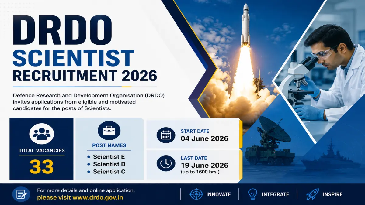 DRDO Scientist Recruitment 2026 | 33 Posts