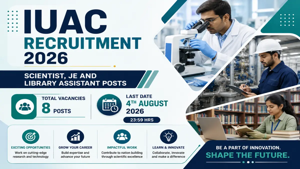 IUAC Recruitment 2026 : Scientist, JE And Library Assistant