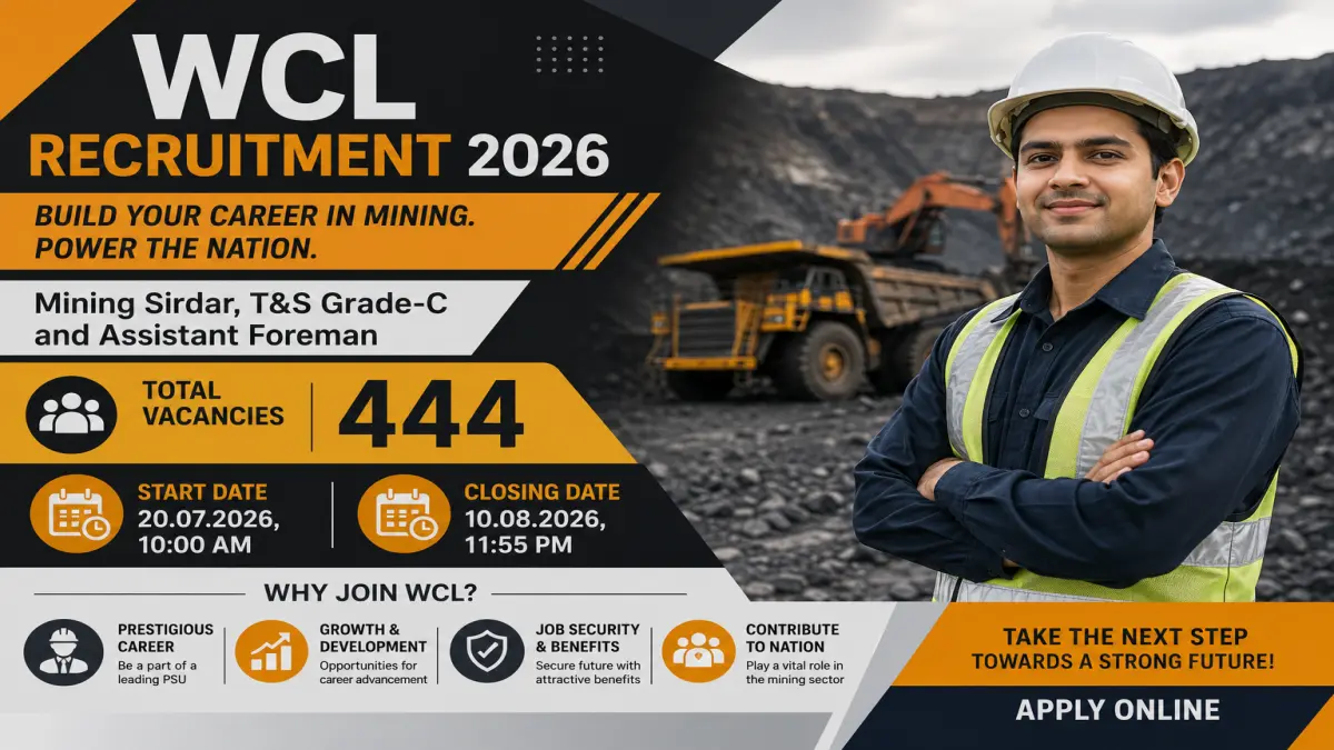 WCL Mining Sirdar and Assistant Foreman Recruitment 2026