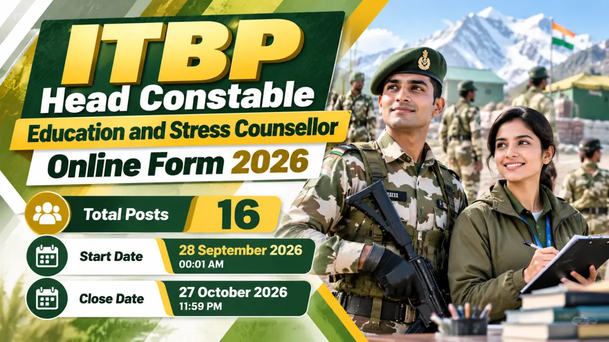 ITBP HC Education and Stress Counsellor Online Form 2026 (16 Posts)