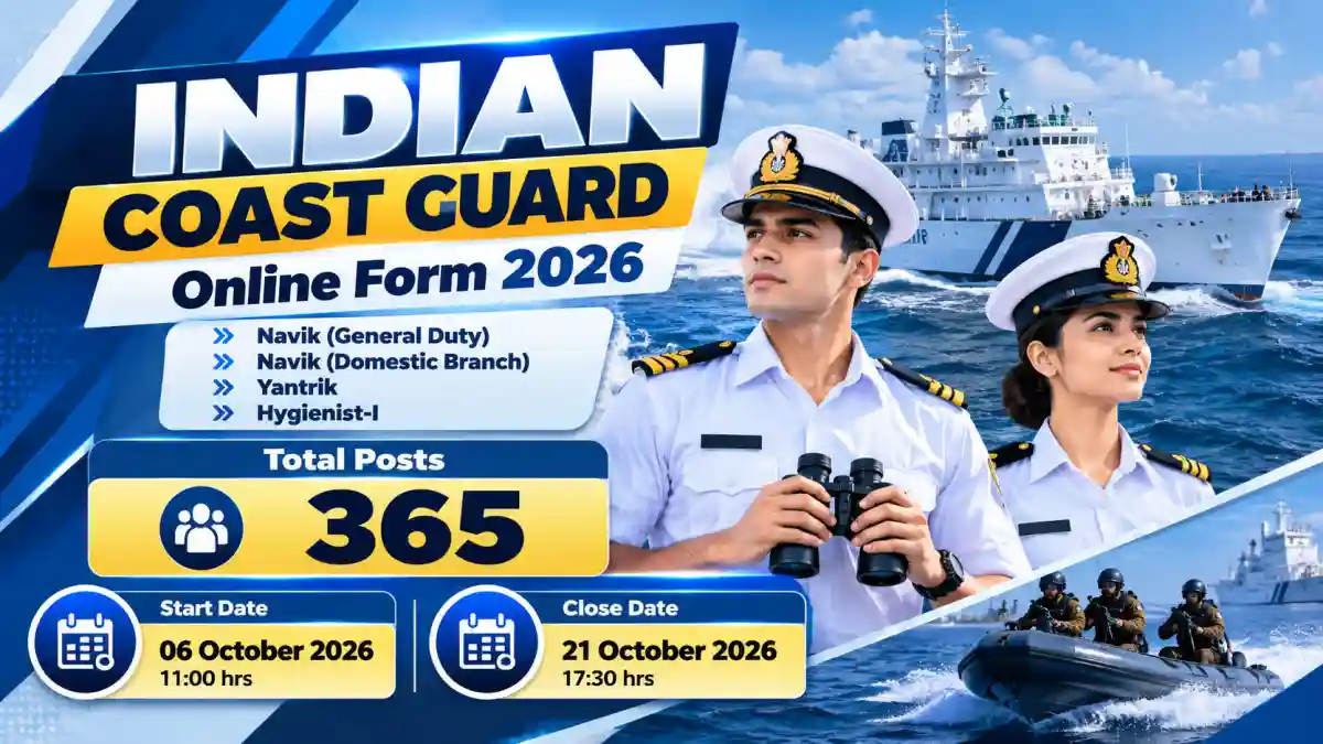 Indian Coast Guard Navik, Yantrik and Hygienist Online Form 2026