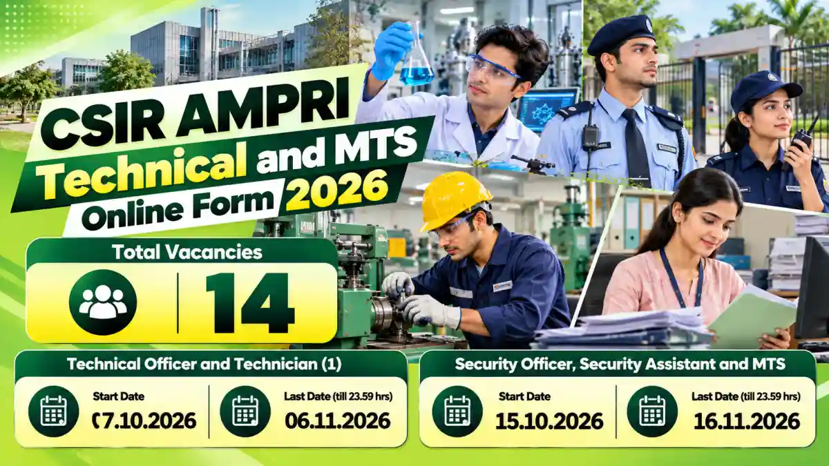 CSIR AMPRI Technical and MTS Online Form 2026 - 14 Posts